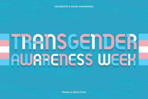 Transgénero conciencia semana tipográfico bandera en texturizado antecedentes. noviembre 13 a 19 celebrar y aumento conciencia. trans es hermosa. vector ilustración.