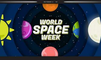 World Space Week Colorful Paper Art Banner. Celebrated on October 4 to 10. Solar System paper origami with Sun, Earth, glowing moon, Mars, Venus, Mercury. Vector Illustration.