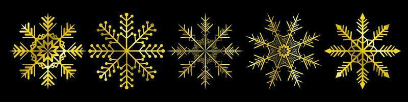 Set of Gold Snowflakes on black background. Editable Vector Illustration. EPS 10