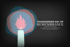 Transgender Day of Remembrance Banner with painted trans pride color lights and candle on dark background. In honor of victims of transphobia. Vector Illustration. EPS 10.