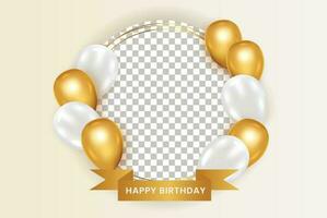 Birthday frame with Realistic  golden balloon set with golden confitty vector