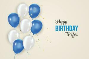 cumpleaños bandera diseño contento cumpleaños saludo texto con elegante blanco y azul globo para nacimiento día celebracion mensajes tarjeta diseño vector