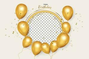 cumpleaños marco con realista dorado globo conjunto con dorado confitado vector