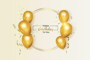 Birthday frame with Realistic  golden balloon set with golden confitty vector