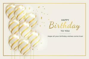 Happy birthday vector banner background. Happy birthday to you greeting text with surprise party elements like balloons and confetti for birth day celebration card design. Vector illustration