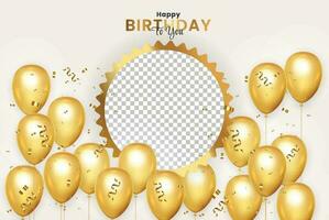 Birthday frame with Realistic  golden balloon set with golden confitty vector