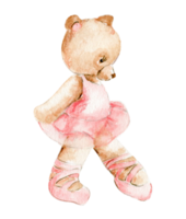 waterverf hand- getrokken van bruin beer ballerina in roze jurk. png