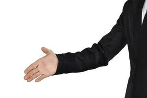 Businessman hand offering for handshake in suit, Isolated on white background. with clipping path. photo