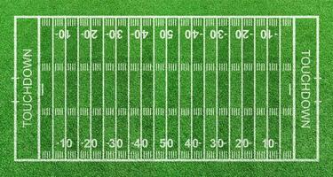 American football field, stripe grass with white pattern lines. Top view photo