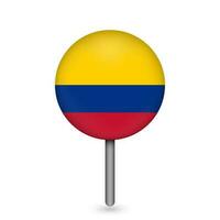puntero del mapa con el país colombia. bandera de colombia ilustración vectorial vector