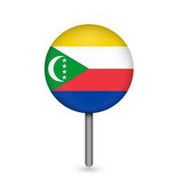 Map pointer with contry Comoros. Comoros flag. Vector illustration.