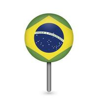 Map pointer with contry Brazil. Brazil flag. Vector illustration.