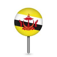 Map pointer with contry Brunei. Brunei flag. Vector illustration.