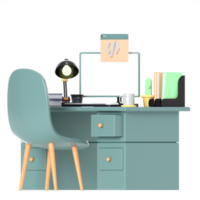 3d illustration of desktop with a computer on top with high quality render png