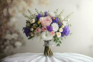 A Bouquet Of Flowers Sitting On Top Of A Table. AI Generated photo