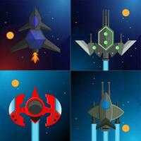 space ship vector illustration set