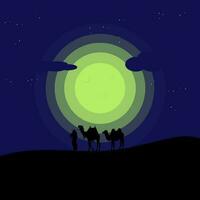 three wise men on camels in the desert at night vector