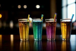 A Row Of Colorful Drinks Sitting On Top Of A Table. AI Generated photo