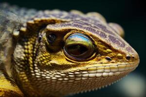 A Close Up Of A LizardS Face With A Blurry Background. photo