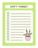 Cute to do list template with floral element. Funny design of daily planner, schedule or checklist. Perfect for planning, memo, notes and self-organization. Vector hand-drawn illustration.