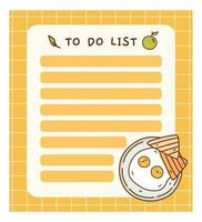 Cute to do list template with fried eggs. Kawaii and funny design of daily planner, schedule or checklist. Perfect for planning, memo, notes and self-organization. Vector hand-drawn illustration.