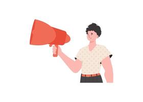 A man stands waist-deep with a loudspeaker. Isolated. Element for presentation. vector