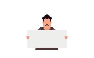 A man with a blank banner in his hands. Protest concept. Vector