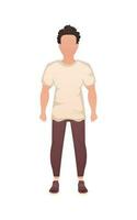 A man of strong physique stands in full growth. Isolated. Cartoon style. vector