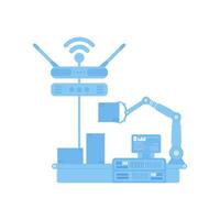 Automatic conveyor line with robotic arm. The concept of the Internet of things and automation. Isolated. . vector