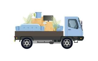Car loaded with boxes and belongings. Concept of relocating. On a white background, isolated. Vector illustration