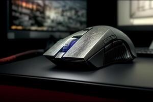 A Computer Mouse Sitting On Top Of A Desk. photo
