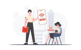 IOT and automation concept. Internet of Things Team. Good for websites and presentations. illustration in trendy flat style. vector