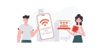 iot concepto. Internet de cosas equipo. bueno para presentaciones y sitios web vector ilustración en de moda plano estilo.