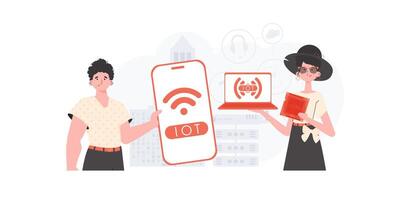 iot concepto. Internet de cosas equipo. bueno para presentaciones y sitios web vector ilustración en plano estilo.