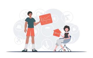 Internet of things concept. The girl and the guy are a team in the field of IoT. Good for websites and presentations. illustration in flat style. vector