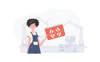 A woman is holding an internet thing icon in her hands. Internet of things concept. Good for presentations and websites. illustration. vector