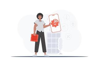 iot concepto. un hombre sostiene un teléfono con el iot logo en su manos. vector ilustración en de moda plano estilo.