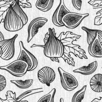 BLACK AND WHITE TEXTURED VECTOR SEAMLESS BACKGROUND WITH RIPE FIGS