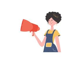 A woman is waist-deep holding a loudspeaker. Isolated. Element for presentation. vector