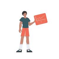 A man holds a panel with analyzers and indicators in his hands. IoT concept. Isolated. illustration in trendy flat style. vector