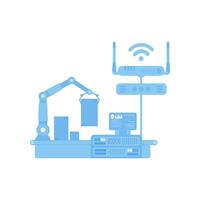Automatic conveyor line with robotic arm. The concept of the Internet of things and automation. Isolated. . vector