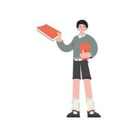 The guy is standing in full growth with a book. Isolated. Element for presentations, sites. vector