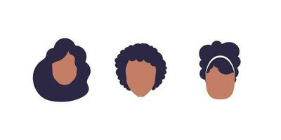 un conjunto de caras de muchachas de africano americano apariencia. aislado en blanco antecedentes. vector ilustración.
