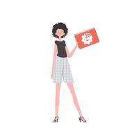 The girl holds the IoT logo in her hands. IOT and automation concept. Isolated. . vector