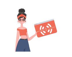 The girl holds the IoT logo in her hands. Internet of things and automation concept. Isolated. illustration in flat style. vector