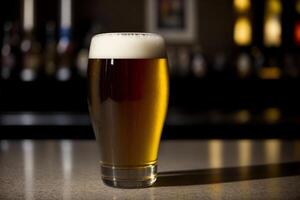 A Glass Of Beer Sitting On Top Of A Table. photo