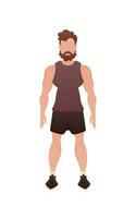 A strong man stands to his full height. Isolated. Cartoon style. vector