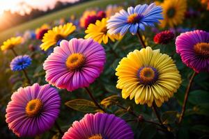 A Field Filled With Lots Of Colorful Flowers. photo