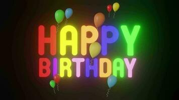 3d video animated light up colorful happy birthday letters and balloons on a black background