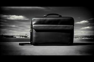 A Black And White Photo Of A Suitcase. AI Generated